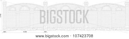 Drawing Of Section Of A Brick Fence