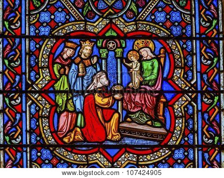 Three Kings Mary Jesus Christ Stained Glass Notre Dame Cathedral Paris France