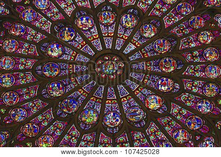 North Rose Window Mary Jesus Stained Glass Notre Dame Cathedral Paris France
