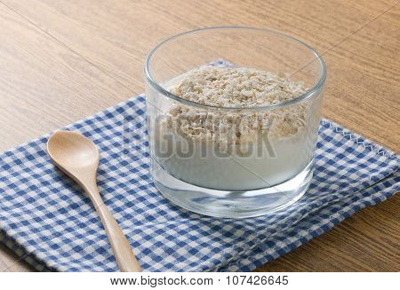 Healthy Yoghurt With Porridge Oats In Glass Cup