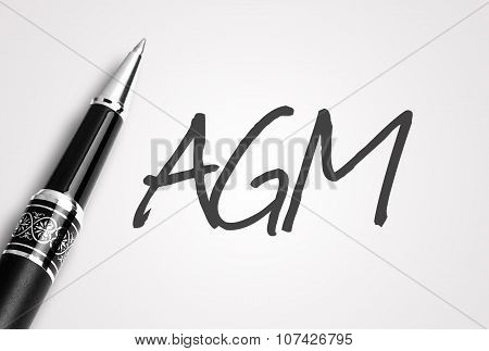 Pen Writes Agm On White Blank Paper