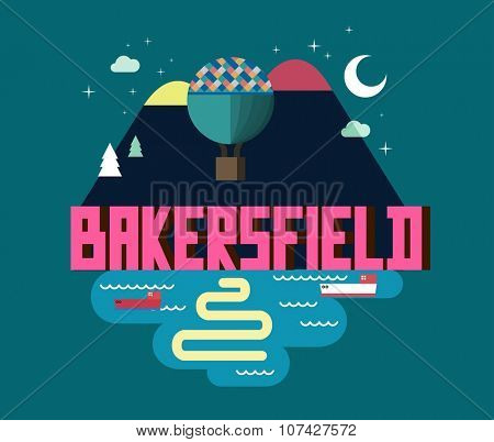 Bakersfield city travel destination in USA. vector cartoon,