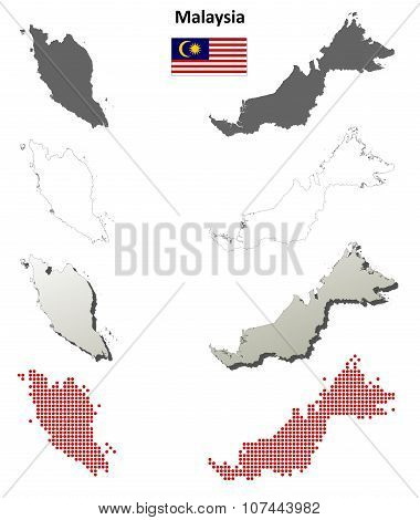 Malaysia outline map set