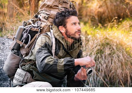 Handsome Young Hiker With Camera