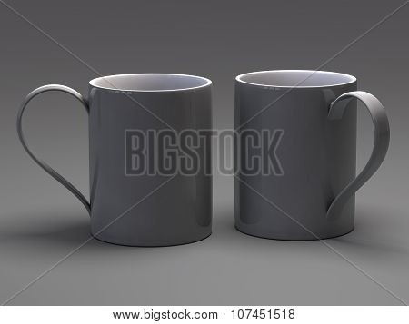 Empty blank mug for coffee or tea isolated on gray background 3D