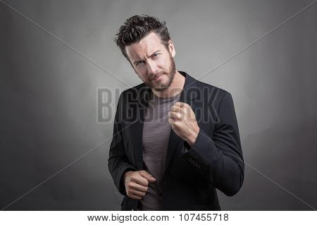 Handsome Young Man Wearing Grey Suit
