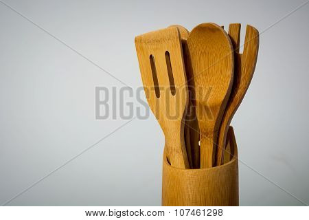 Wooden spoons in the wooden container