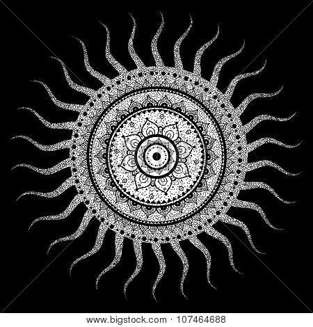 Sun. Dotwork vintage pattern