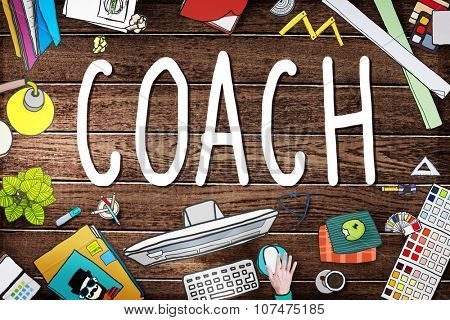 Coach Coaching Guide Instructor Leader Manager Tutor Concept