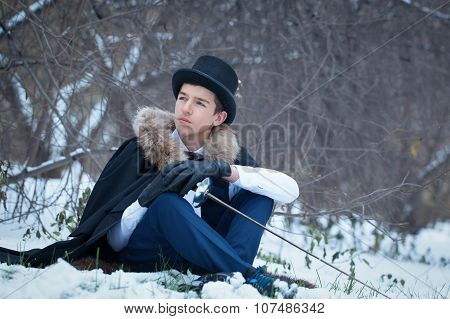 Handsome  Elegantyoung Man With Rapier, Outdoor