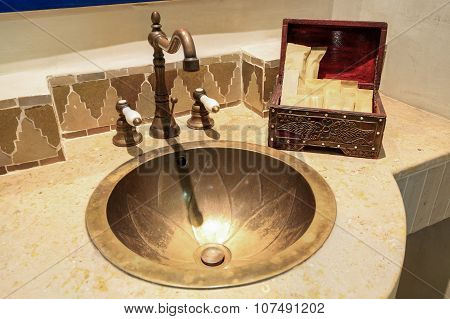 Moroccan Vintage Style Bathroom With Amenities