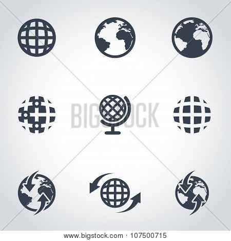 Vector Black World Map Icon Set