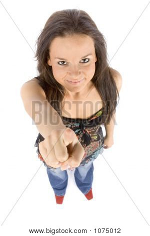 Woman wijzend door vinger