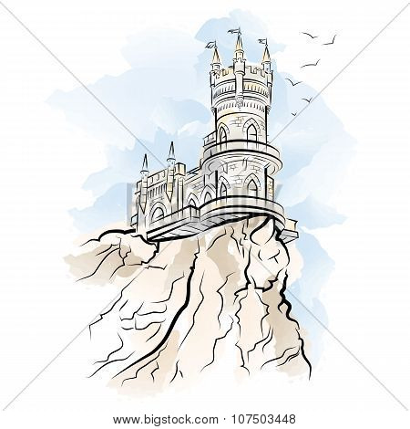 Yalta Swallow Nest. Drawing vector illustration