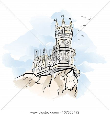 Yalta Swallow Nest. Drawing vector illustration