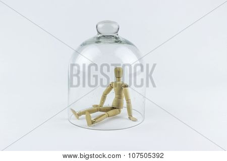 Wooden Puppet In A Glass Bell
