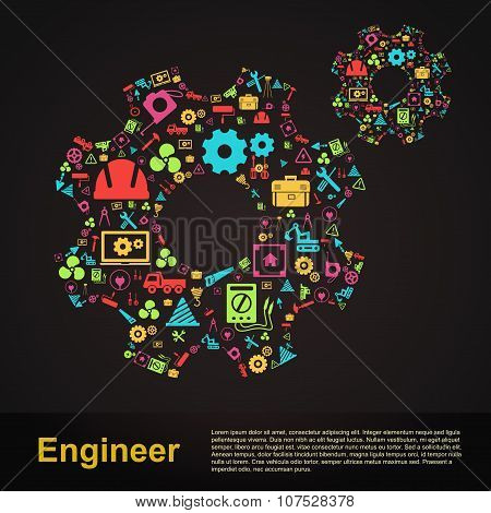 Mechanical And Civil Engineering Gear Shape Infographic Banner Template Layout Icon Design Of Profes