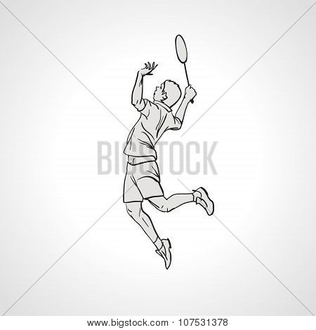 Vector Illustration Of Badminton Player. Hand Drawn.