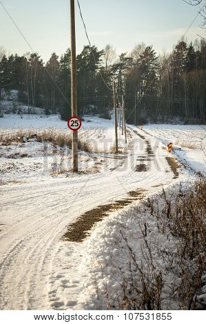 Road Trough Contryside In Winter, Norway