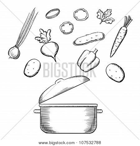Cooking process with dish and vegetables
