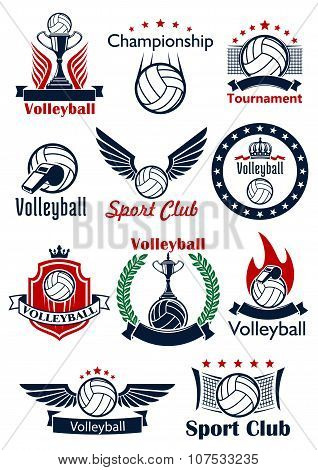 Volleyball game icons, emblems and symbols