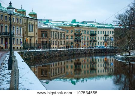 Water Canal In Gothenburg In Winter, Sweden