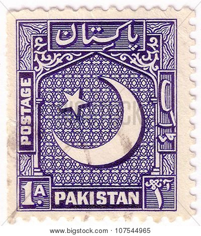 Pakistan- Circa 1948-1953: Stamp Printed In Pakistan Shows (crescent) Moon And Star Emblem, Scott Ca