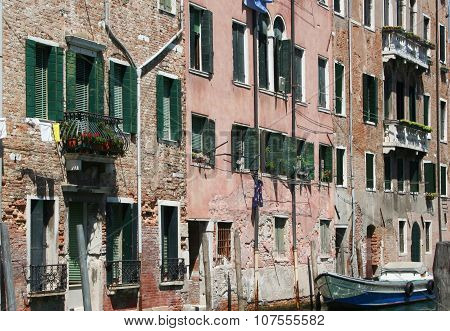 Venice canal building close up