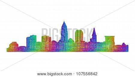 Cleveland skyline silhouette - multicolor line art