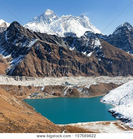 Everest, Lhotse, Makalu And Gokyo Lake From Renjo La Pass
