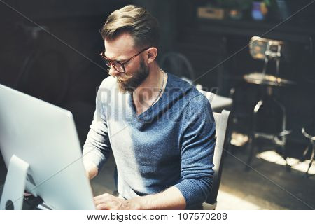 Man Working Determine Workspace Lifestyle Concept