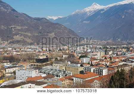 View to the city of Bellinzona, Switzerland.
