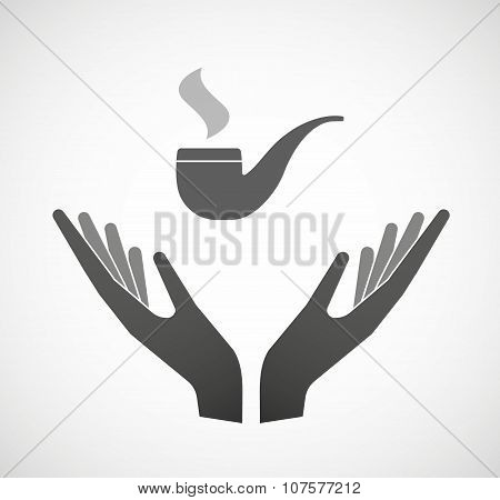 Two Vector Hands Offering A Smoking Pipe