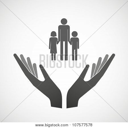 Two Vector Hands Offering A Male Single Parent Family Pictogram
