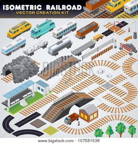 Isometric Railroad Train. Detailed 3D Illustration