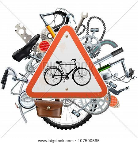 Vector Bicycle Spares Concept With Triangle Sign