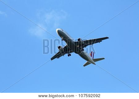 ZAGREB, CROATIA - JUNE 10: Airbus A320, registration D-AIPW of Germanwings landing on Zagreb Airport Pleso on June 10, 2015.