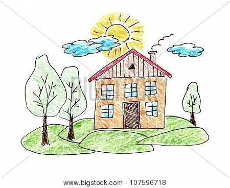 Hand drawing a house in nature