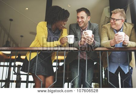 Group Business People Chatting Balcony Concept