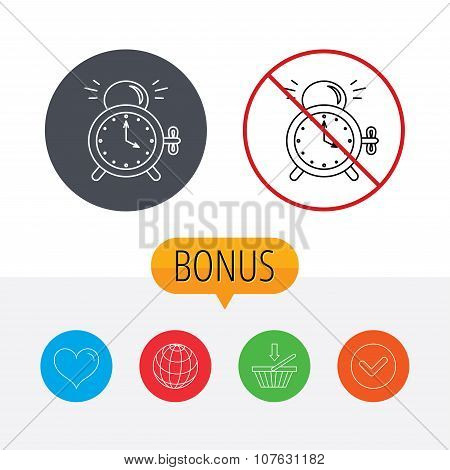 Alarm clock icon. Mechanical retro time sign.