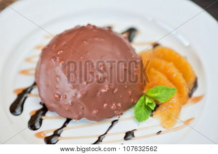 chocolate and orange croissant of mousse and almond cookies