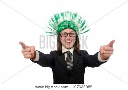 Funny businesswoman in business concept on white