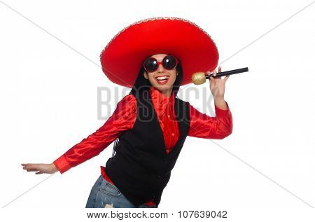 Mexican woman in funny concept on white