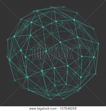 Polygonal 3d vector globe with connecting dots and lines. Low poly abstract background. Design element for futuristic designs, communication and connection related  backgrounds.