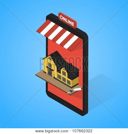 Real estate online searching isometric flat