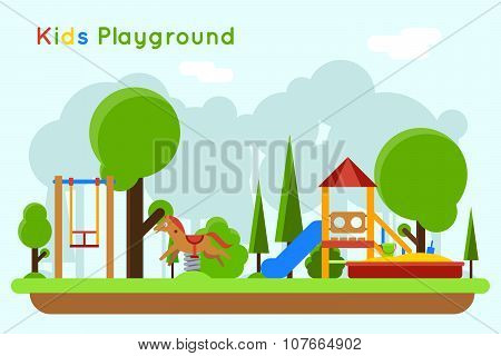 Kids playground flat vector concept background