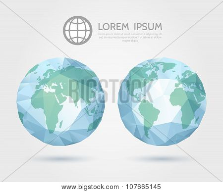 Vector polygonal globe. 3D triangular World map of the Earth