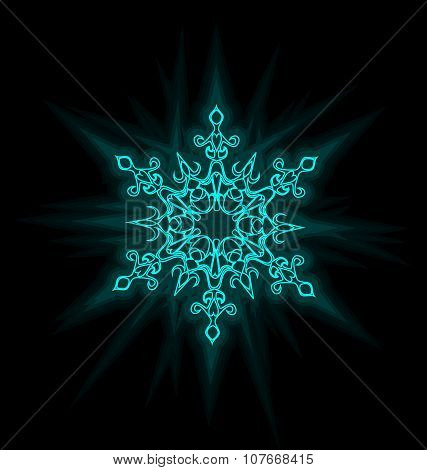 Self-illuminated Cyan Snowflake Isolated On Black