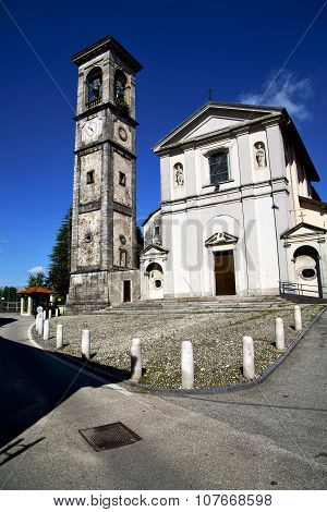 In  The Sumirago  Old    Brick Tower Sidewalk Italy  Lombardy
