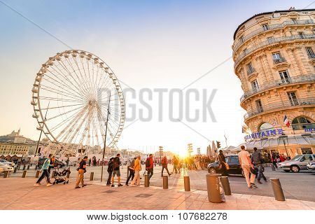 Everyday Life With Local People And Tourists At Old Sea Port of Marseille